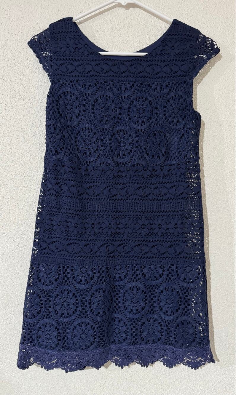 Xhilaration Blue Crochet Lace Mini Dress XS Sleeveless Scalloped Shift Festival